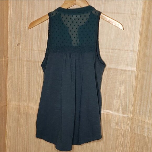 Meadow Rue Womens Green Sleeveless Knit Top Sheer Swiss Dot Detail XS - Picture 2 of 7